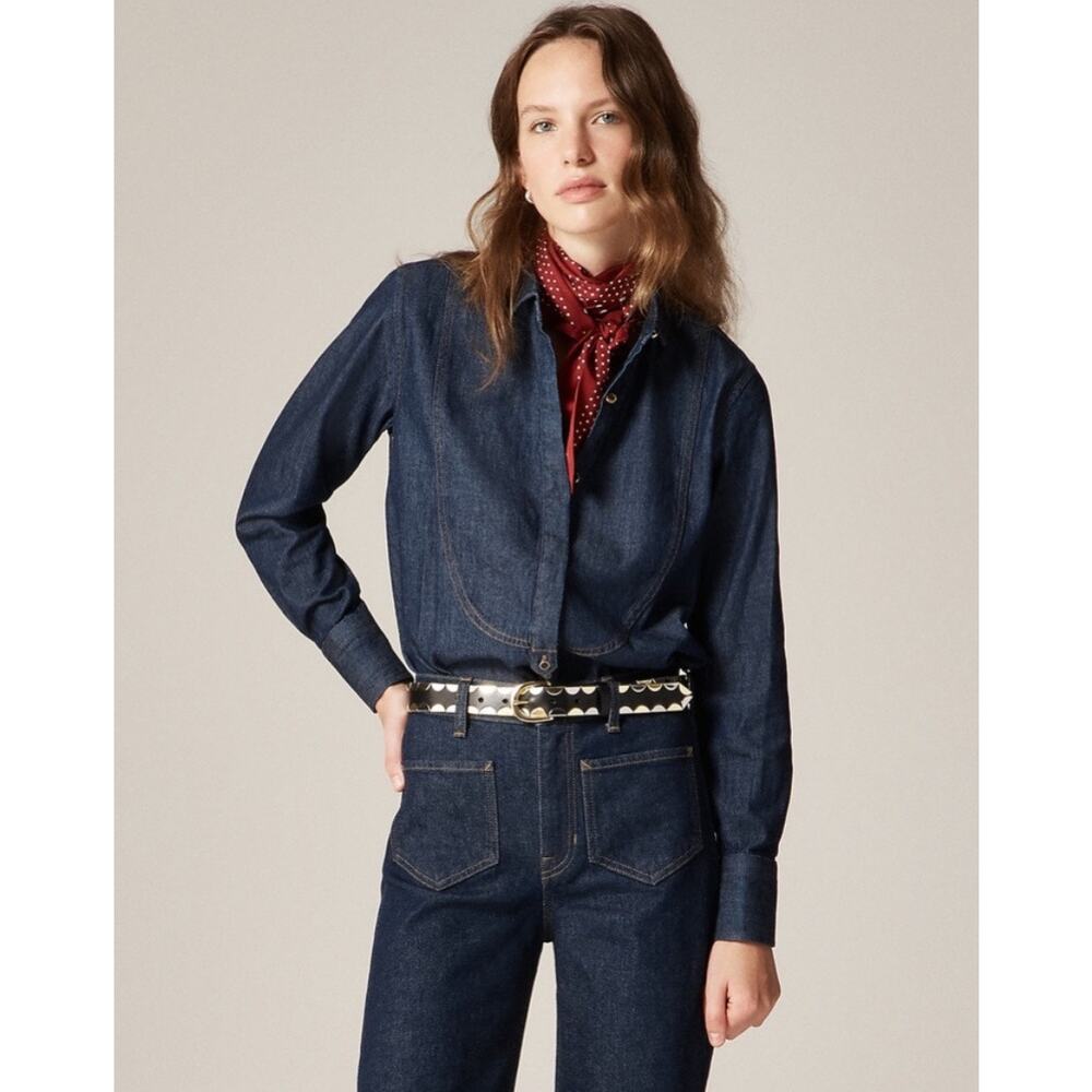 J. Crew Jules Tuxedo Button Down Dark Wash Blue Denim Shirt Size 8